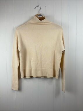 Wilfred Cream Mock Neck Sweater Cropped Minimalist Soft Knit  100% Merino Wool